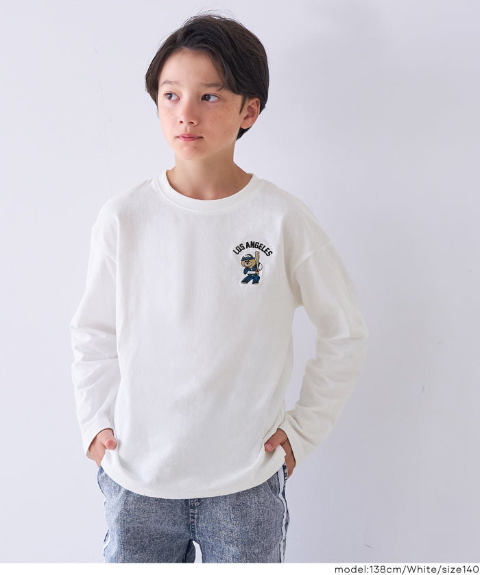 童裝棒球熊刺繡棉質長袖上衣