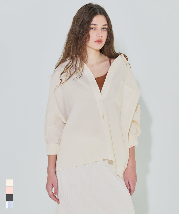 挺感棉質蝙蝠袖休閒襯衫 胸前口袋