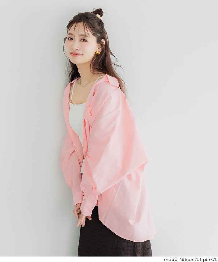 挺感棉質蝙蝠袖休閒襯衫 胸前口袋