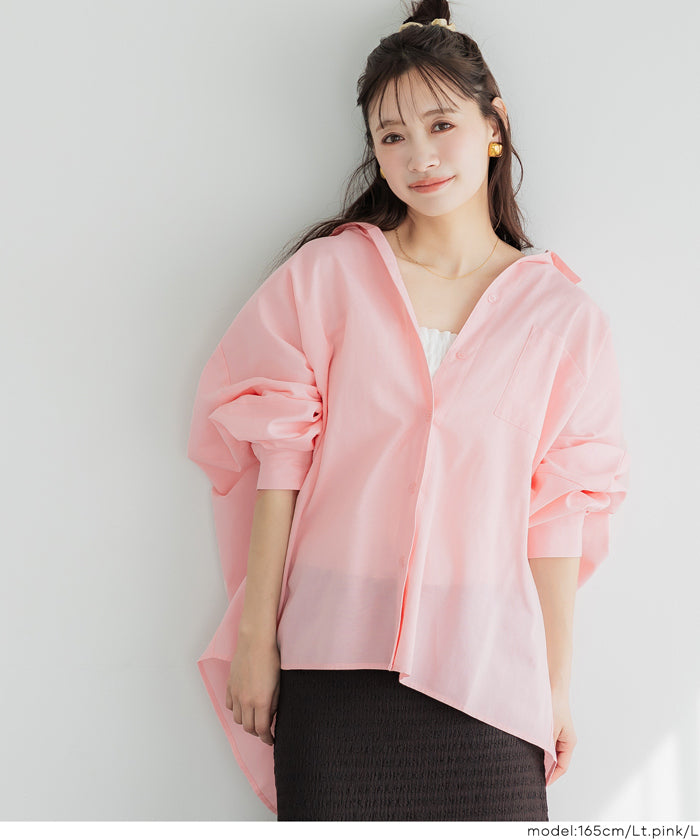 挺感棉質蝙蝠袖休閒襯衫 胸前口袋