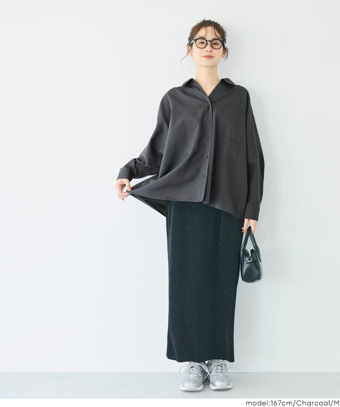 挺感棉質蝙蝠袖休閒襯衫 胸前口袋