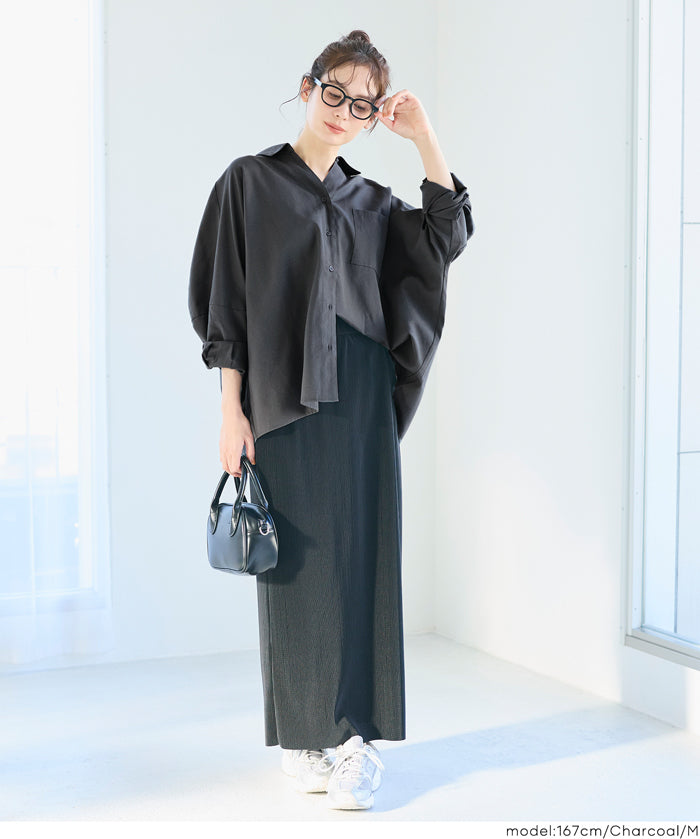 挺感棉質蝙蝠袖休閒襯衫 胸前口袋