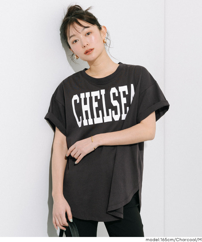 英字LOGO圓弧剪裁短袖上衣