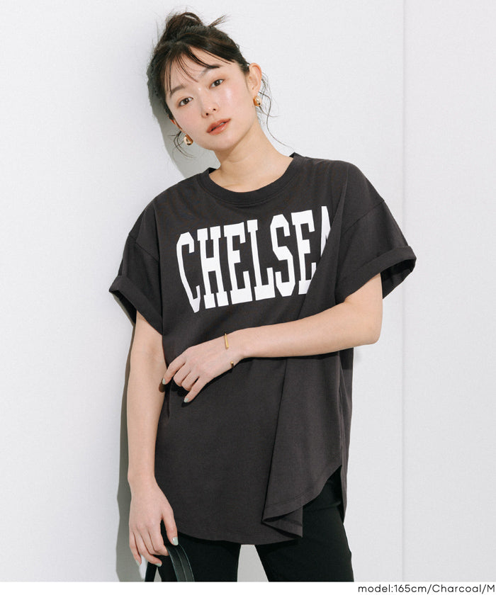 英字LOGO圓弧剪裁短袖上衣