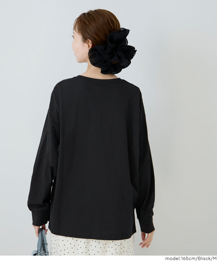 寬鬆棉質素色長袖上衣 T-shirt