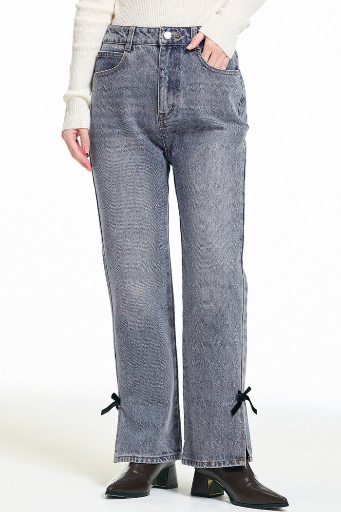 絲絨蝴蝶結裝飾牛仔褲