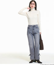 絲絨蝴蝶結裝飾牛仔褲