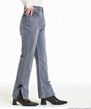 絲絨蝴蝶結裝飾牛仔褲