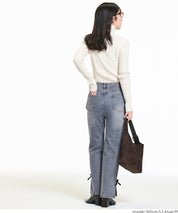 絲絨蝴蝶結裝飾牛仔褲