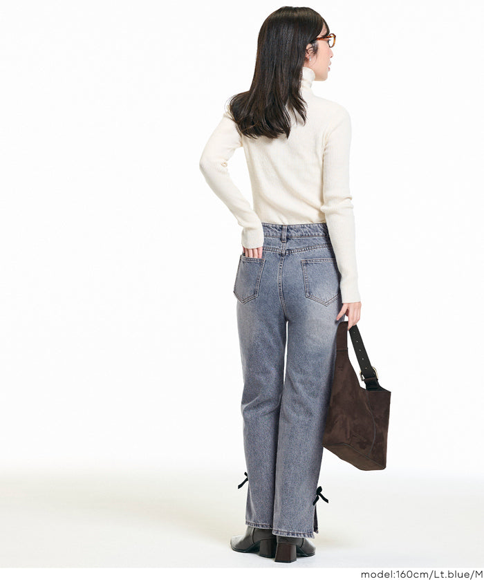 絲絨蝴蝶結裝飾牛仔褲