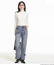 絲絨蝴蝶結裝飾牛仔褲