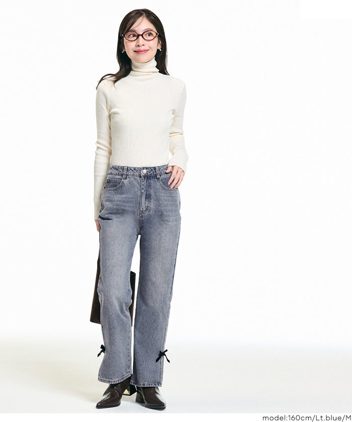 絲絨蝴蝶結裝飾牛仔褲