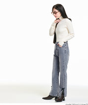 絲絨蝴蝶結裝飾牛仔褲