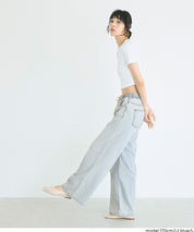 極輕無重力 抽繩松緊腰直筒闊腿牛仔褲(Summer denim)