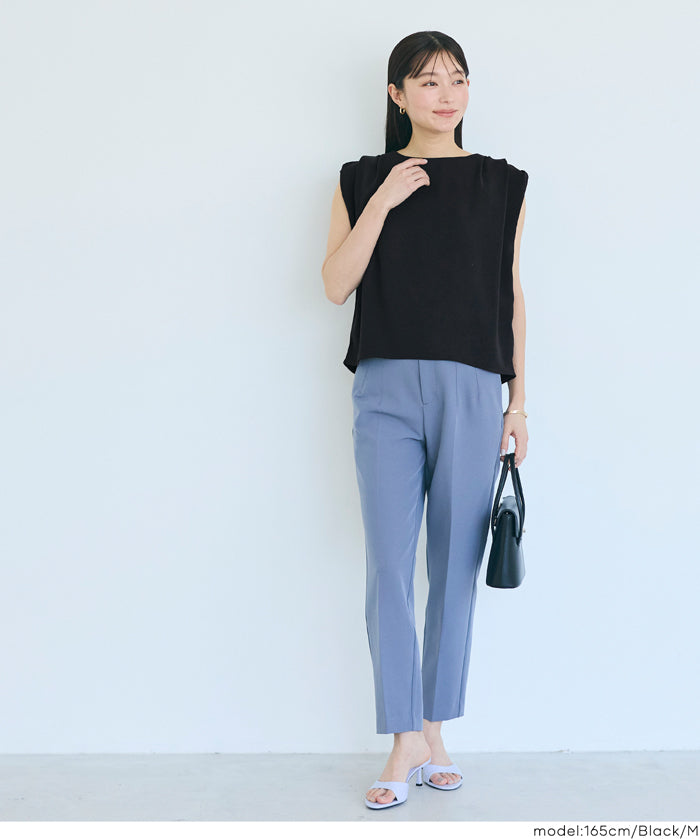 簡約打摺設計無袖上衣 (Shoulder Tuck Blouse)