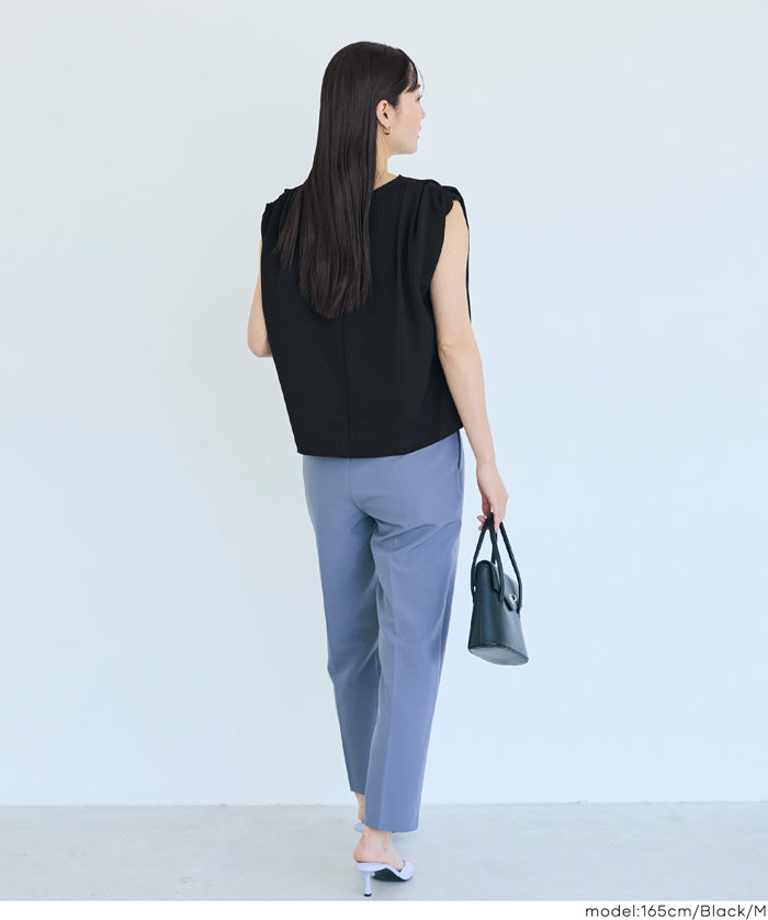 簡約打摺設計無袖上衣 (Shoulder Tuck Blouse)