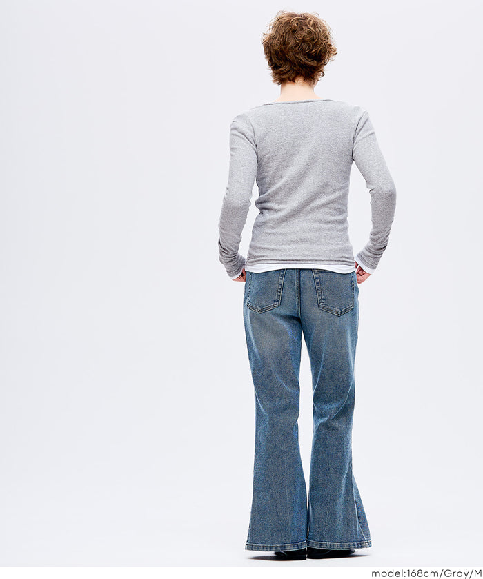 Simple double-layer Henley collar design long-sleeved top