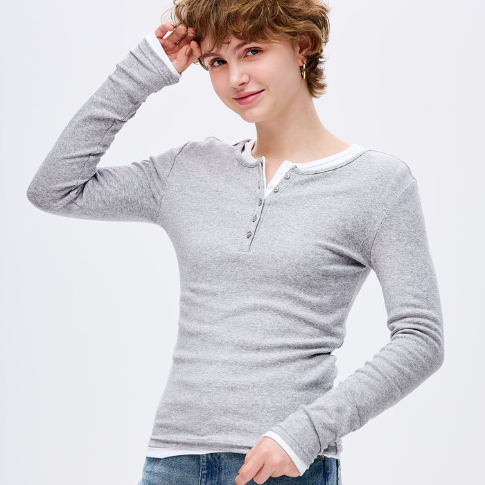 簡約亨利領設計長袖上衣