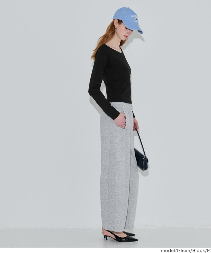 日系簡約純色大U領長袖插肩T恤