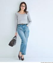 日系簡約純色大U領長袖插肩T恤