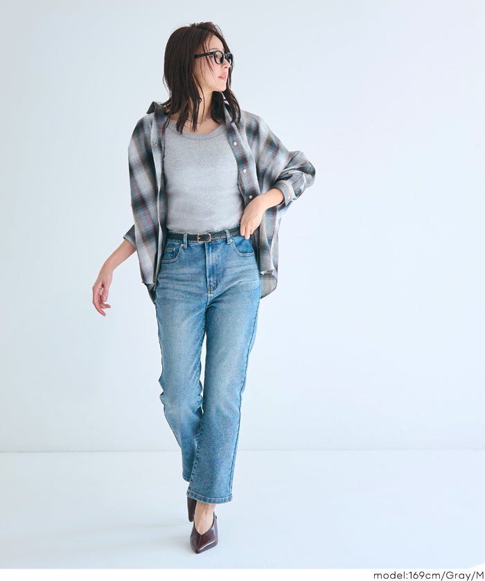 日系簡約純色大U領長袖插肩T恤