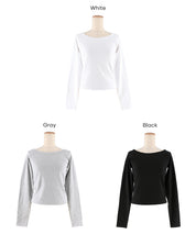 日系簡約純色大U領長袖插肩T恤