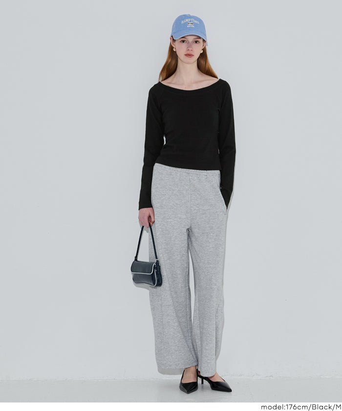 日系簡約純色大U領長袖插肩T恤