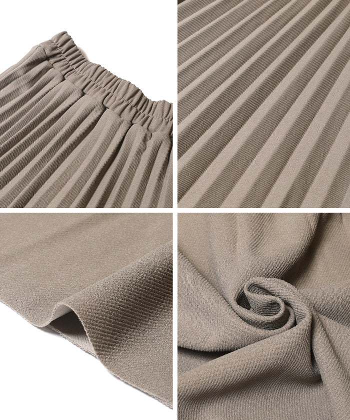 High-waisted elastic pleated maxi skirt