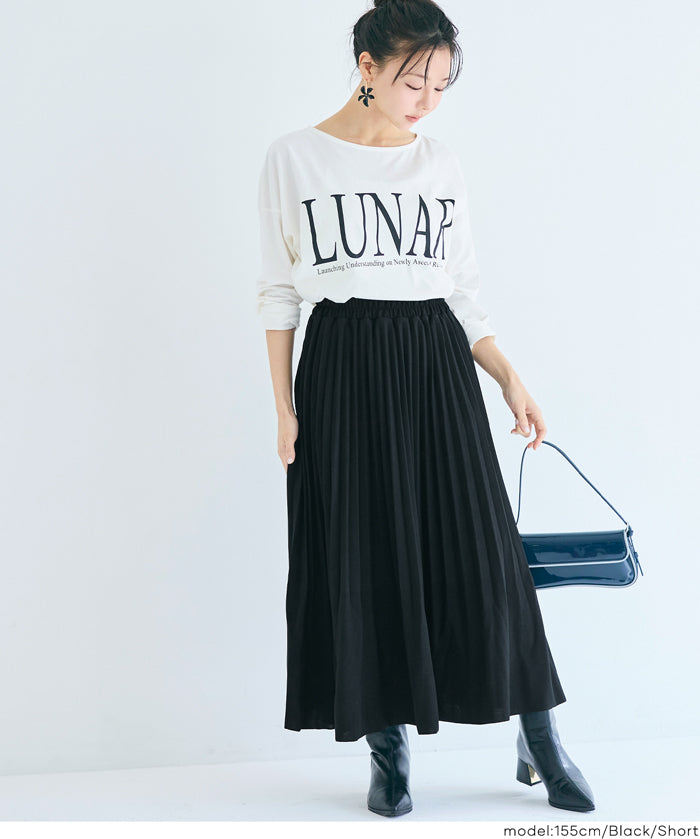High-waisted elastic pleated maxi skirt