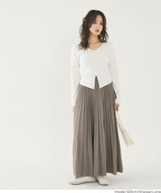 High-waisted elastic pleated maxi skirt