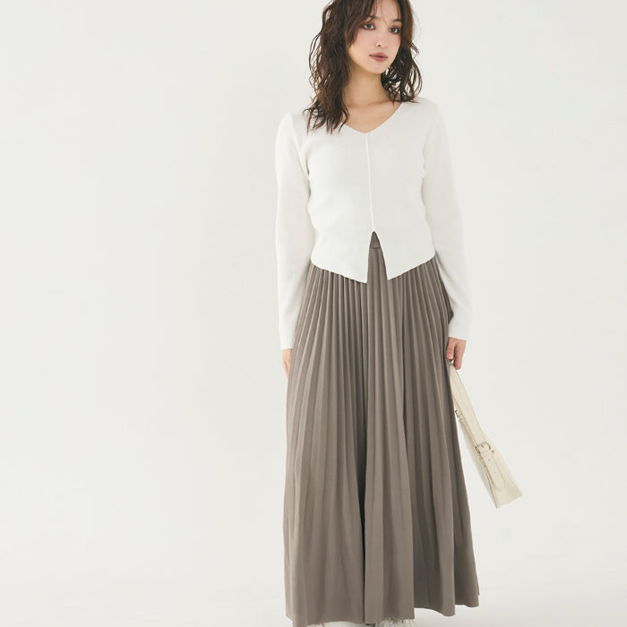 高腰彈性百褶長裙