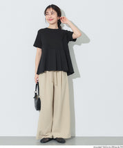 日系百褶拼接短袖娃娃上衣 (T-shirt with contrasting material and pleats)