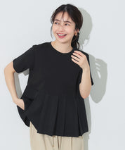 日系百褶拼接短袖娃娃上衣 (T-shirt with contrasting material and pleats)