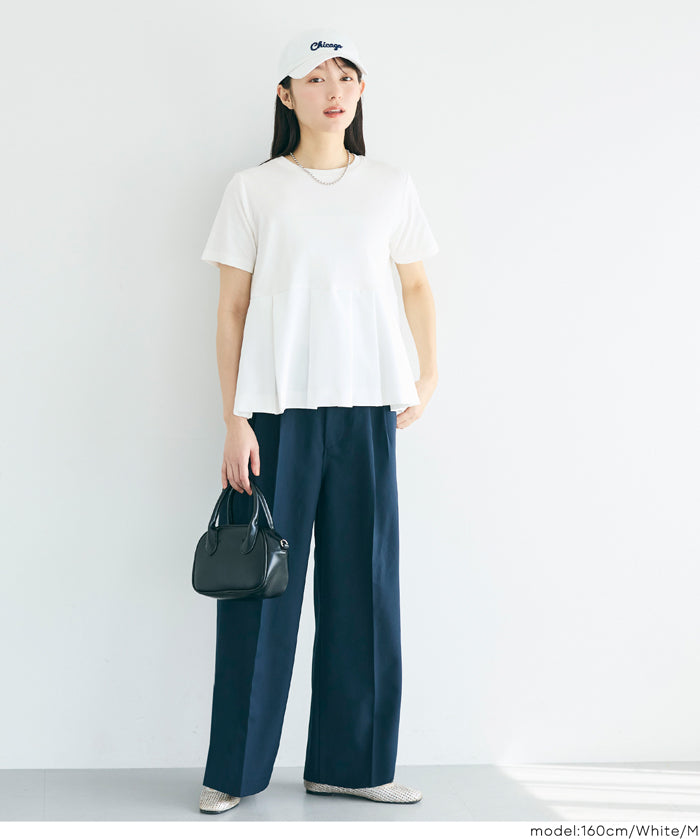 日系百褶拼接短袖娃娃上衣 (T-shirt with contrasting material and pleats)