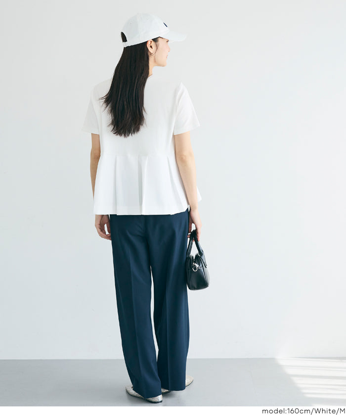 日系百褶拼接短袖娃娃上衣 (T-shirt with contrasting material and pleats)