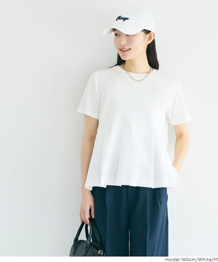 日系百褶拼接短袖娃娃上衣 (T-shirt with contrasting material and pleats)
