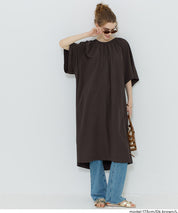 慵懶純棉後綁帶五分袖短袖連衣裙 (Cutback Ribbon Gathered Dress)