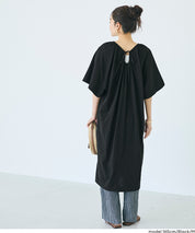 慵懶純棉後綁帶五分袖短袖連衣裙 (Cutback Ribbon Gathered Dress)