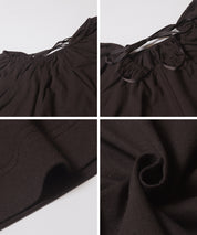 慵懶純棉後綁帶五分袖短袖連衣裙 (Cutback Ribbon Gathered Dress)