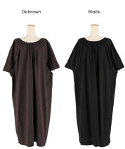 慵懶純棉後綁帶五分袖短袖連衣裙 (Cutback Ribbon Gathered Dress)