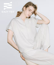凹凸肌理小V領簡約短袖上衣 (Seersucker V-neck Top)