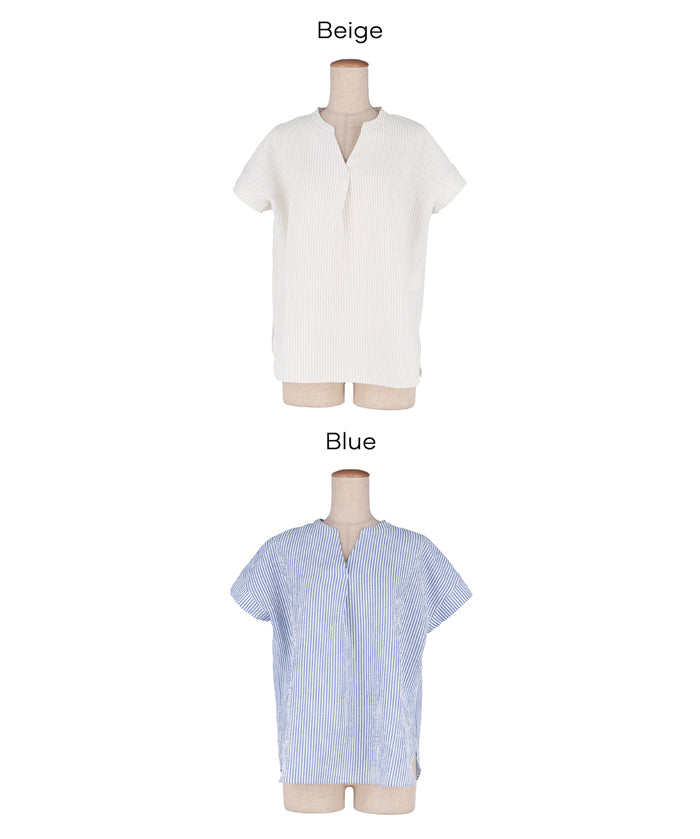 凹凸肌理小V領簡約短袖上衣 (Seersucker V-neck Top)