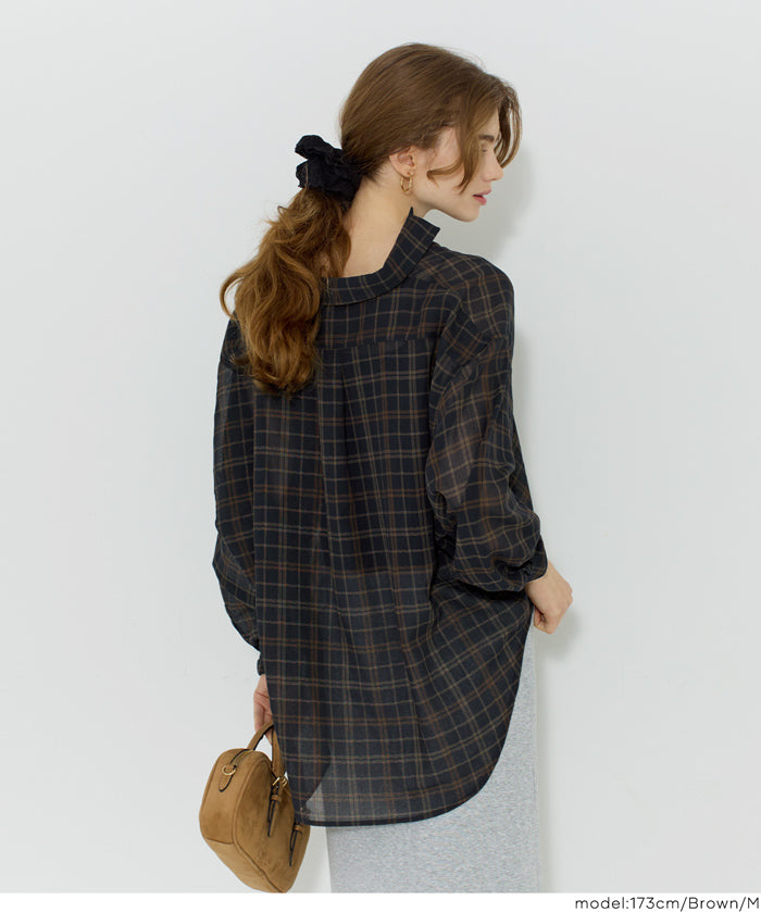 男友風格紋薄襯衫 (Sheer check shirt)