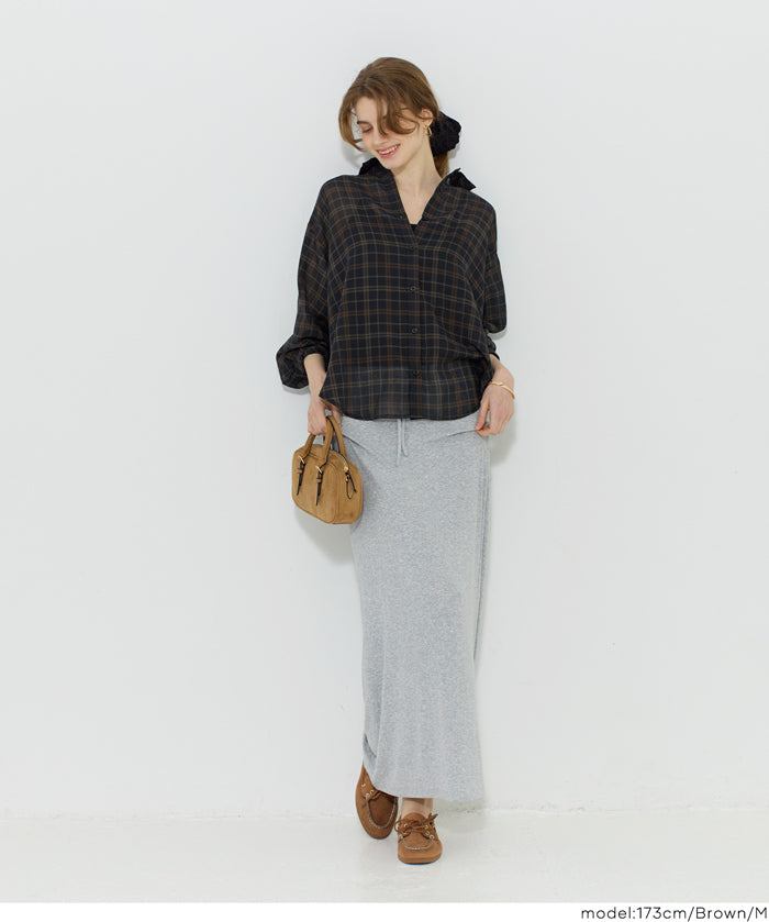 男友風格紋薄襯衫 (Sheer check shirt)
