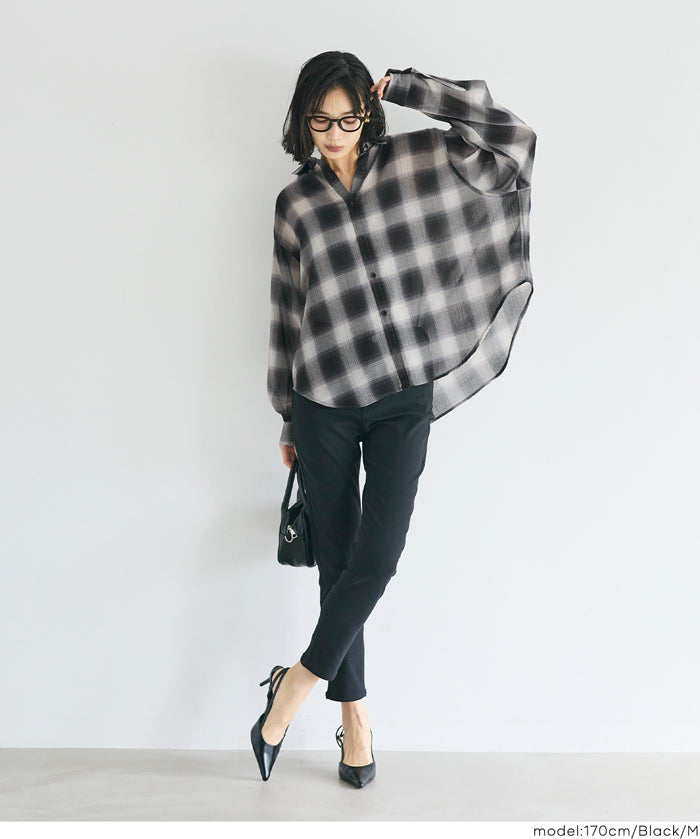 男友風格紋薄襯衫 (Sheer check shirt)