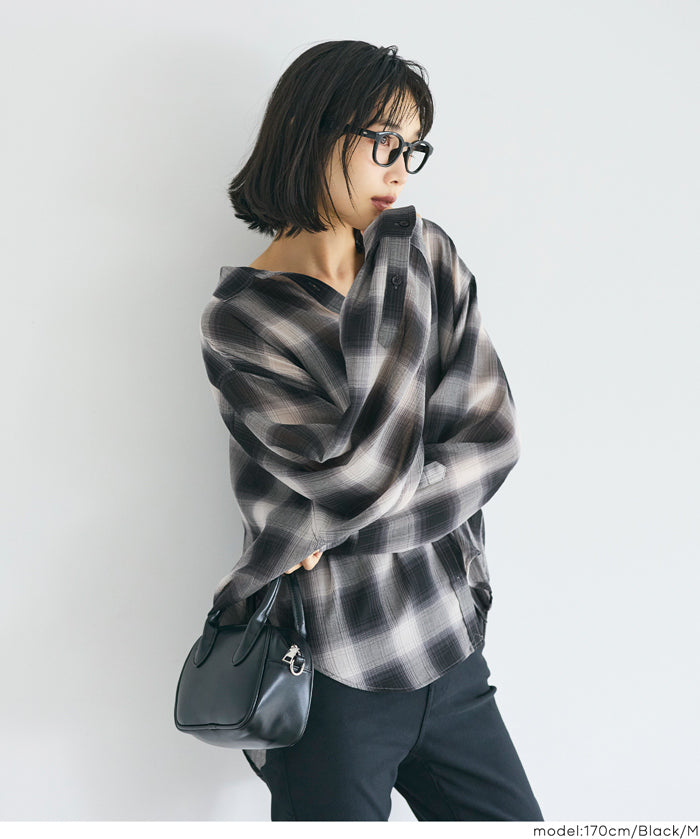 男友風格紋薄襯衫 (Sheer check shirt)
