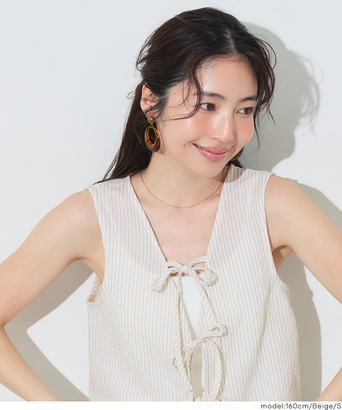 【可配套】凹凸肌理直條紋蝴蝶結背心 (Seersucker ribbon Vest)