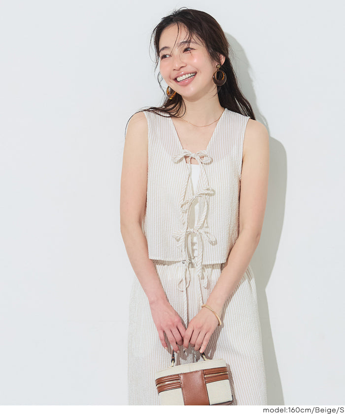 【可配套】凹凸肌理直條紋蝴蝶結背心 (Seersucker ribbon Vest)