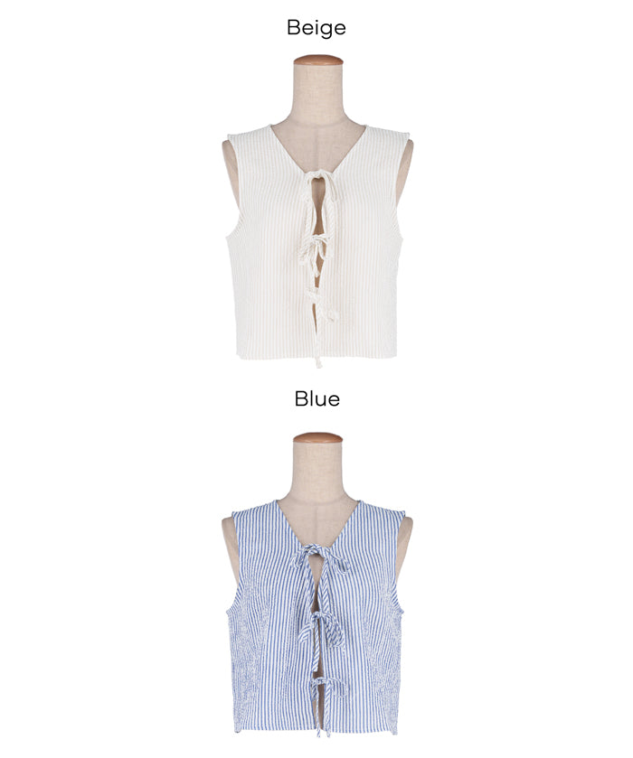 【可配套】凹凸肌理直條紋蝴蝶結背心 (Seersucker ribbon Vest)
