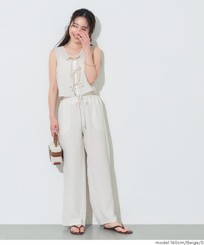 【可配套】凹凸肌理直條紋蝴蝶結背心 (Seersucker ribbon Vest)